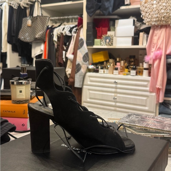Saint Laurent Black Suede Heeled Sandals - Picture 3 of 4